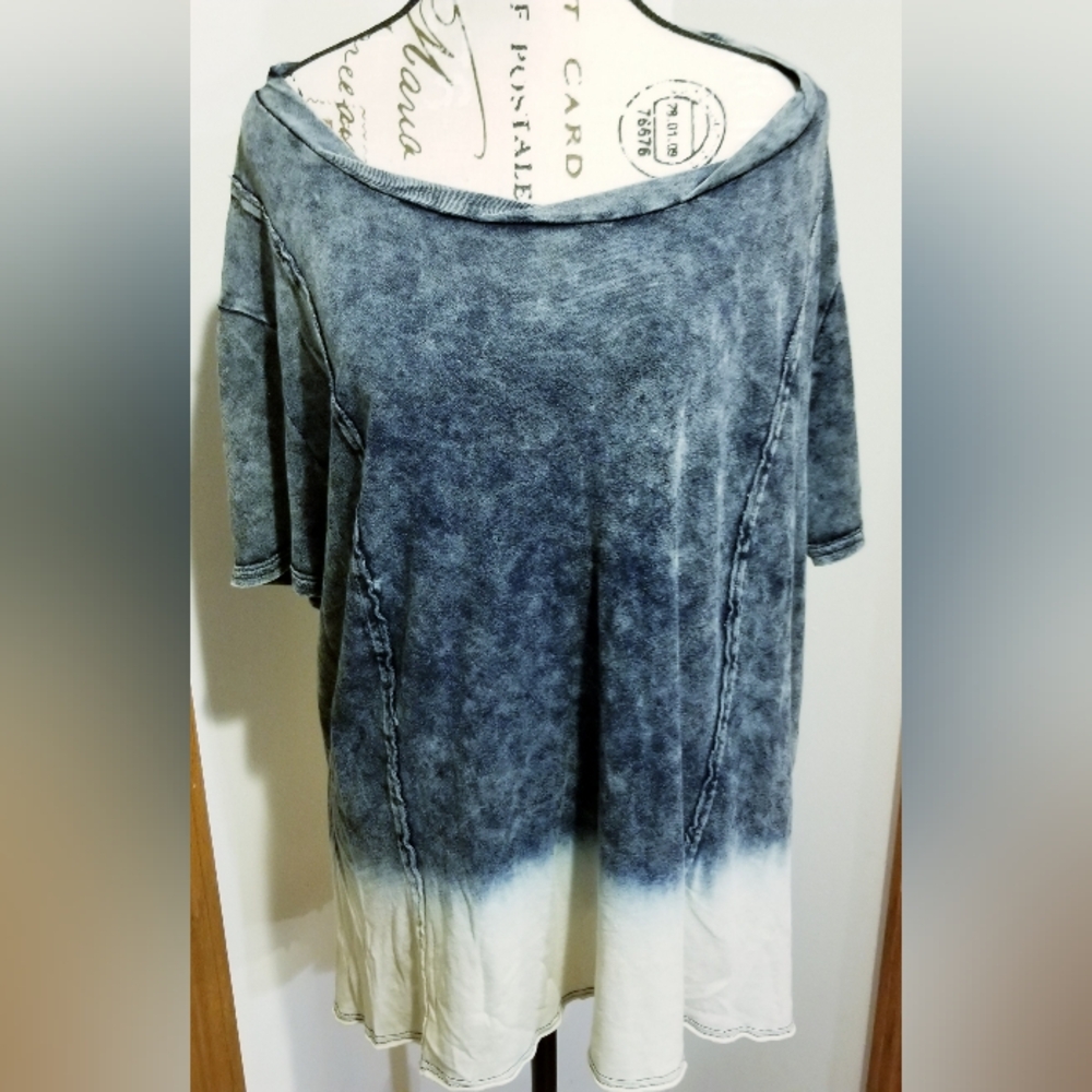 Cato Faux Denim Blue Ombre Tie Dye Short Sleeve Women's Plus Top 26 W 28 Tunic